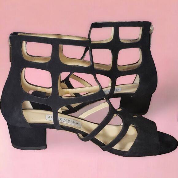 Jimmy Choo Black Parisian Baddie Suede Ren 35 Gladiator - Picture 5 of 13